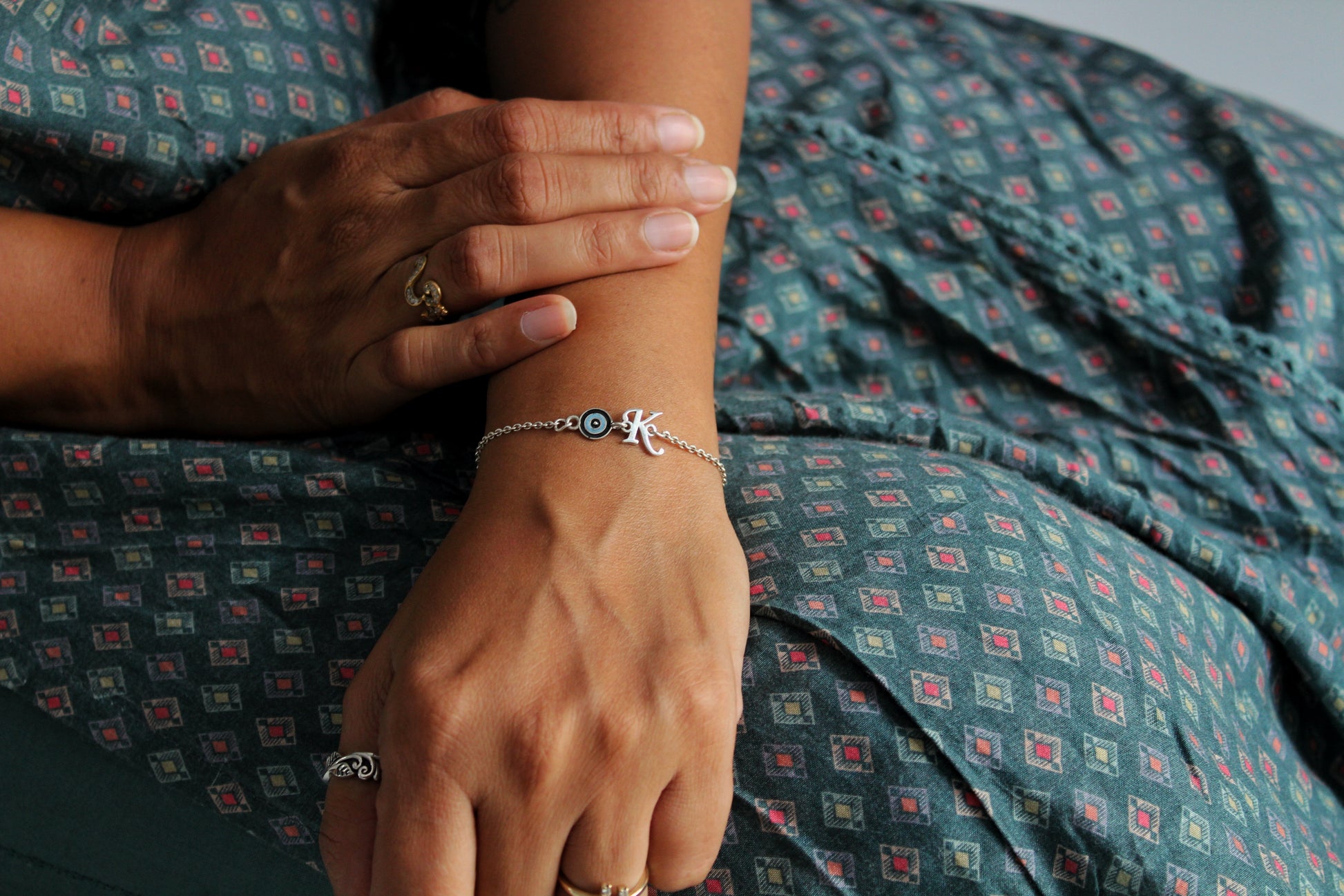 NOOR-Customized Initial+Evil Eye Bracelet