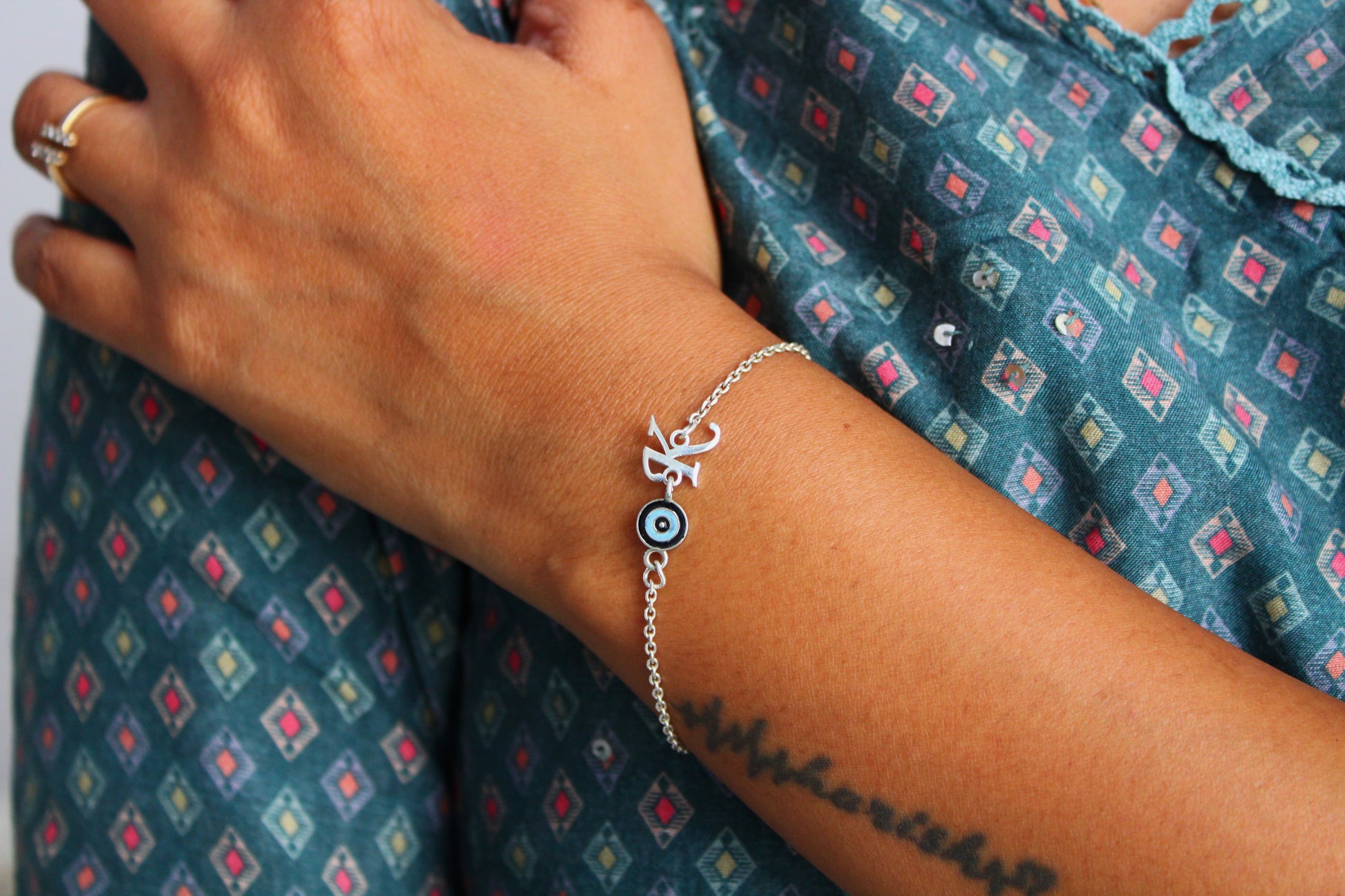 NOOR-Customized Initial+Evil Eye Bracelet
