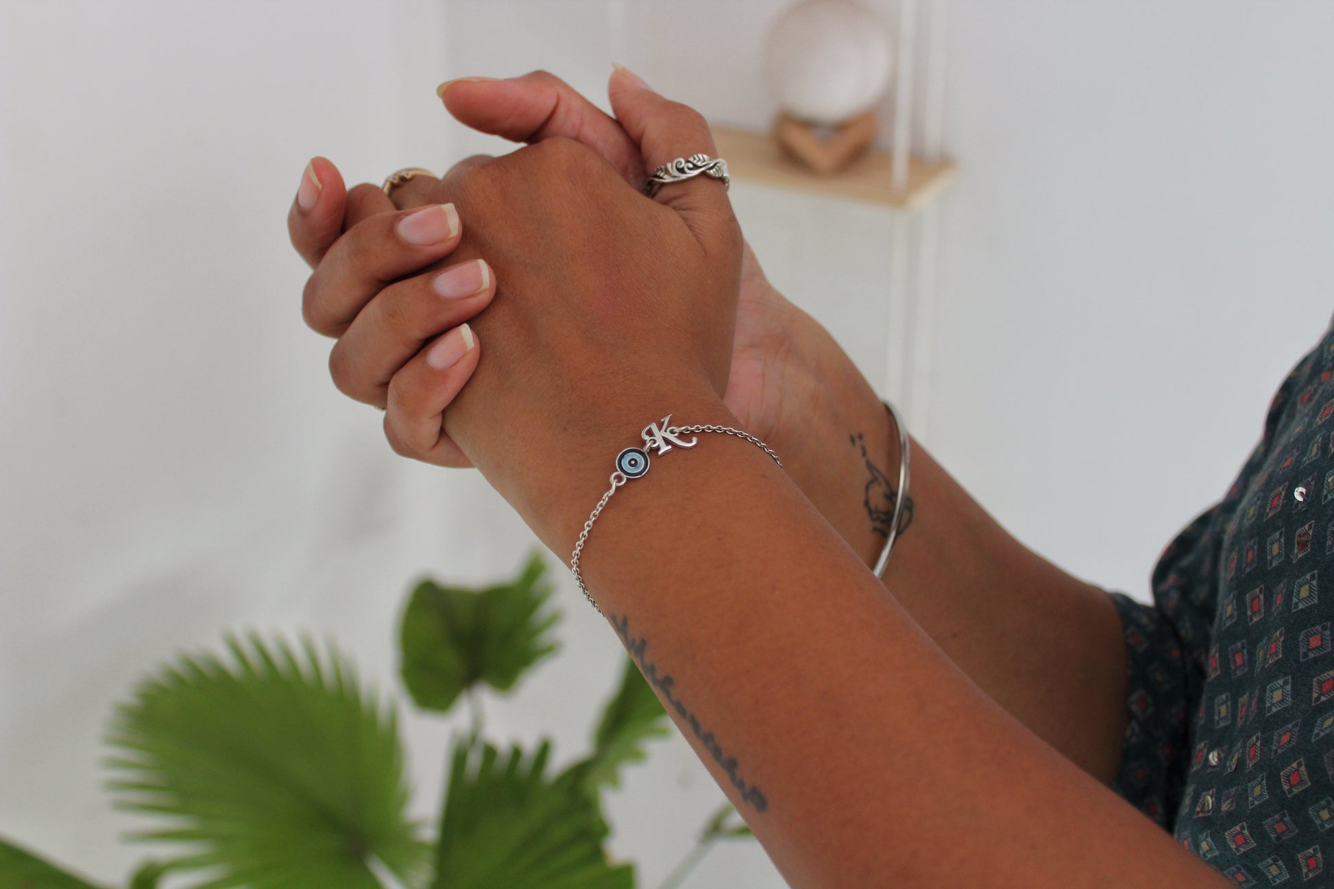 NOOR-Customized Initial+Evil Eye Bracelet