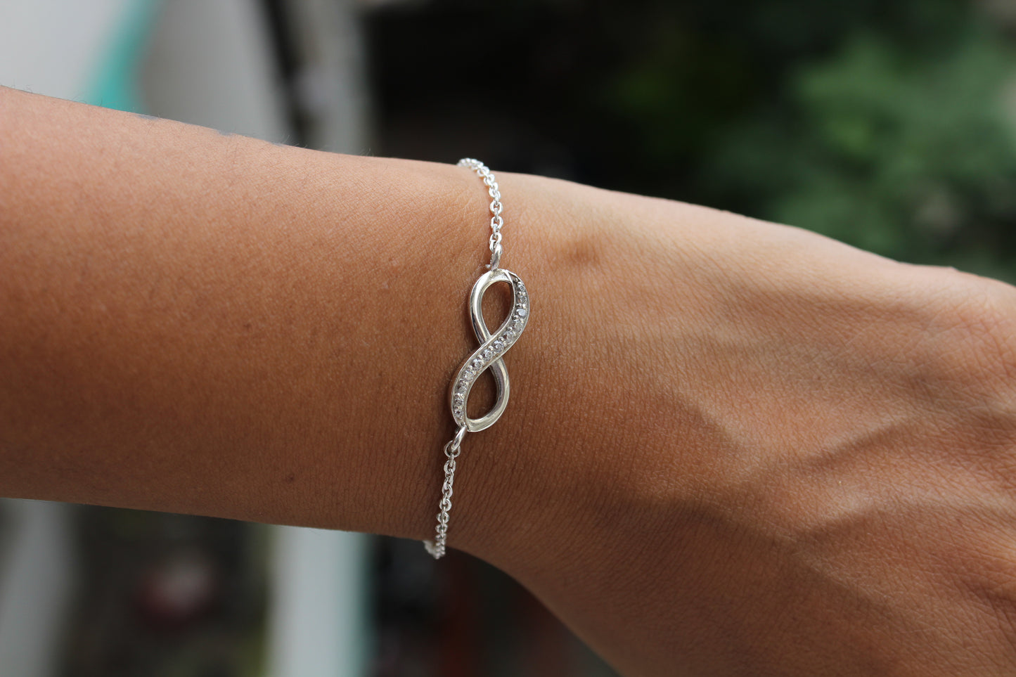 Silver Infinity Bracelet with Stone