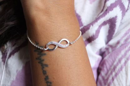 Silver Infinity Bracelet with Stone