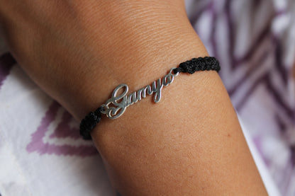 Customized Silver Name Bracelet with Black Thread